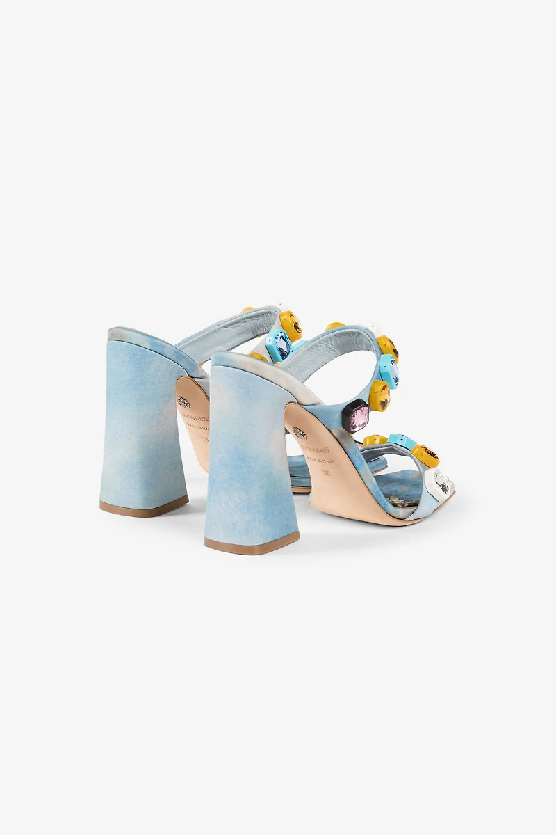 Crystal-embellished graphic-print sandals