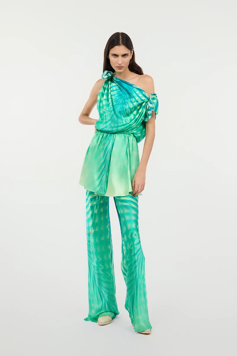 Optical Glass-Print Silk Pants