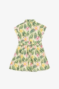 Dress With Leaf And Flower Print