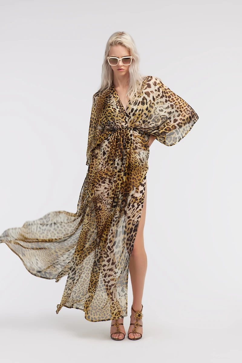 Long kaftan with Jaguar Skin print