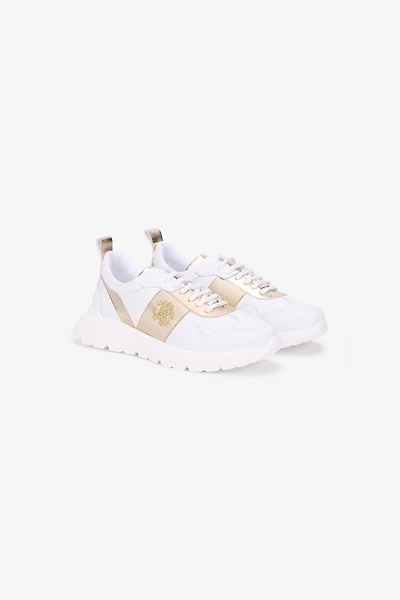 White Running Shoes With Gold Monogram RC