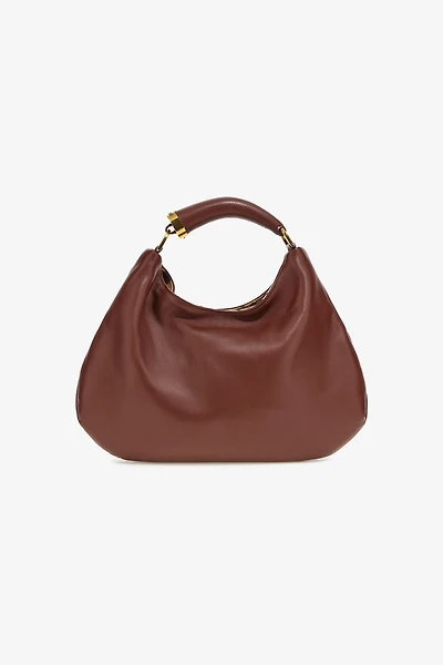 Leather Hobo Bag with Fang Handle