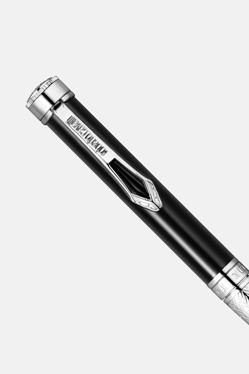 Roberto Cavalli Lacquer Ballpoint Pen, Silver Color & Black Lacquer
