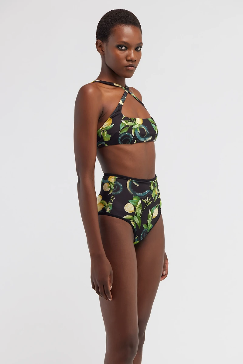Lemon print bandeau bikini