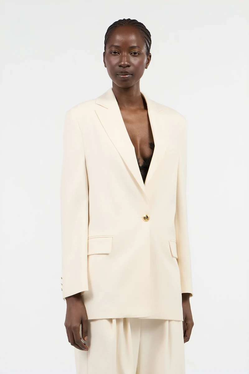 Cream Blazer With Logo Detail