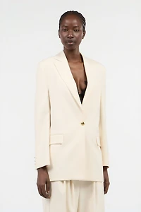 Cream Blazer With Logo Detail
