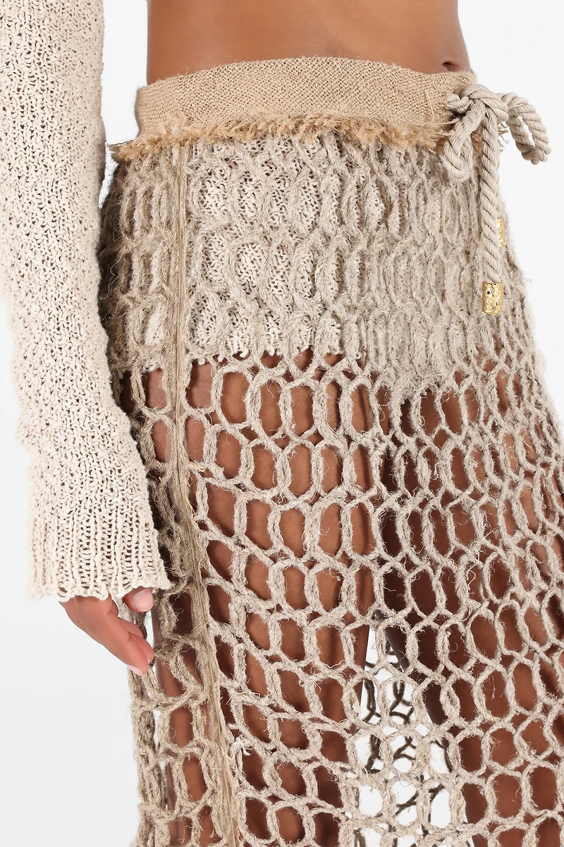 Long Mesh Skirt with Fringes