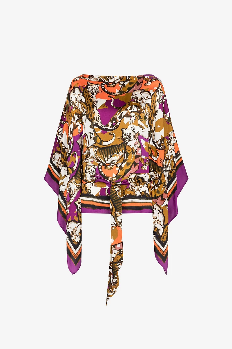 Wild Cat-Print Kaftan Top