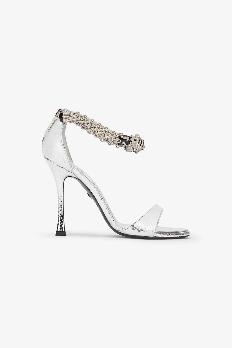 Metallic sandals with heels and tigers
