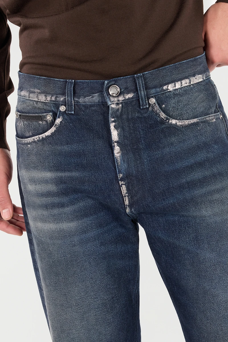 Sandblasted-Effect Jeans With Chain