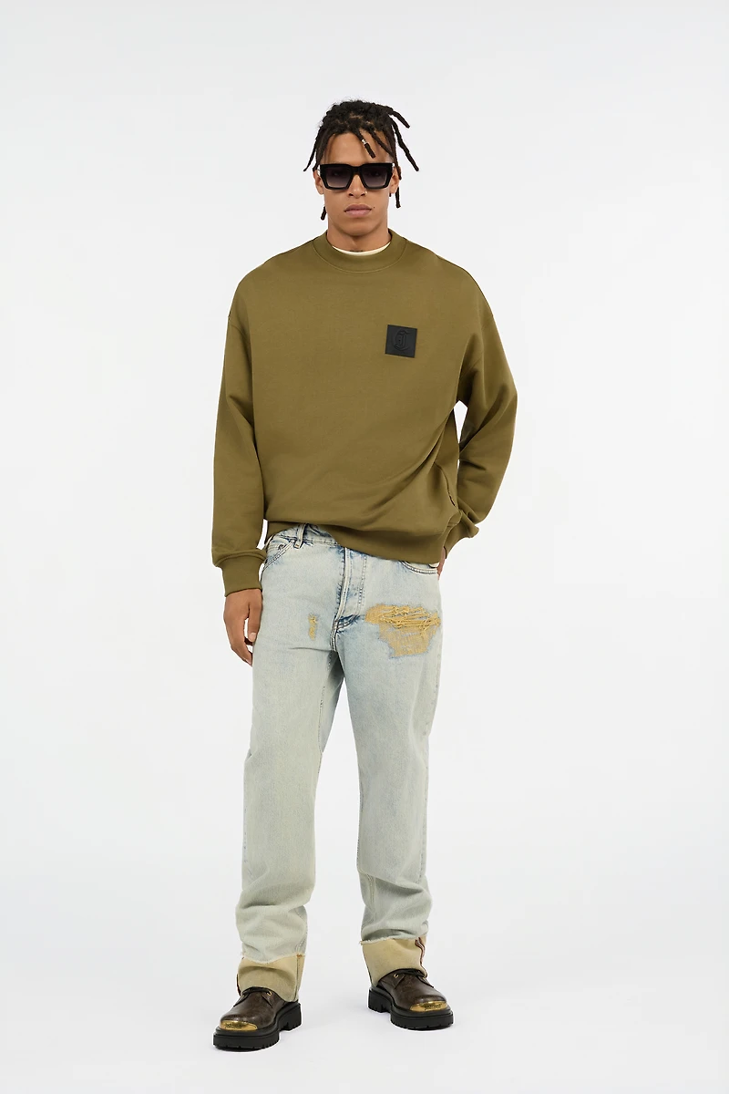 Military Green Sweatshirt With Logo Patch