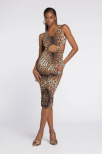 Jaguar-Print Cut-Out Dress