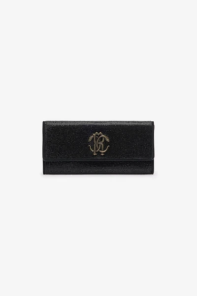 Black Crystal-Embellished Pochette Bag With Mirror Snake Monogram