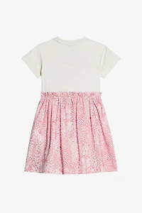Dress With Broderie Anglaise And Printed Skirt