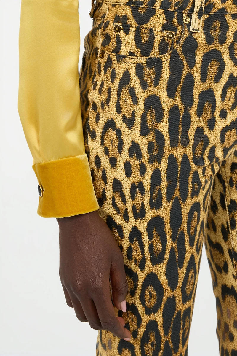 Denim Jeans With Jaguar Skin Print