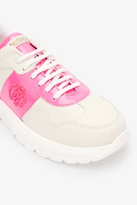 White And Pink Leather Running Shoes With Monogram RC