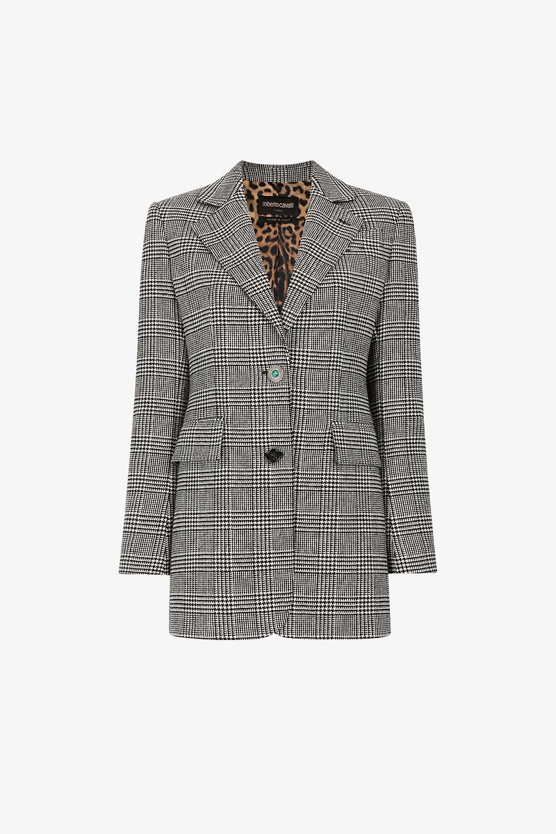 Houndstooth Single-Breasted Blazer