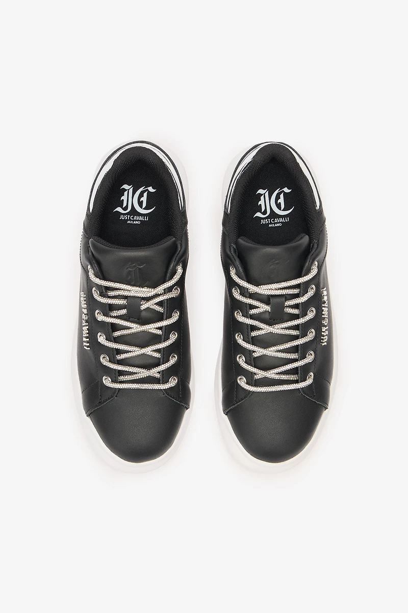 Lace-Up Sneakers With Rhinestones