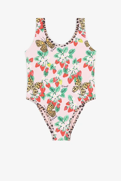Strawberry And Butterfly-Print Logo Swimsuit