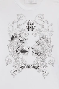Optical White T-Shirt with Feline Print