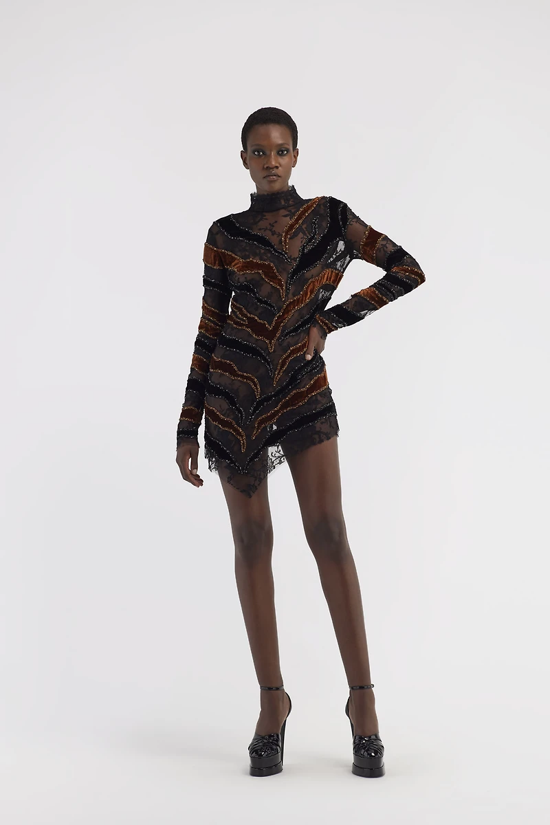 Embroidered dress with inserts