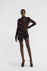 Embroidered dress with inserts