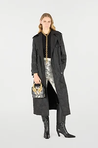 Long Crinkle-Effect Trench Coat
