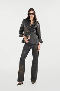 Leather Shirt With Perforated Roses