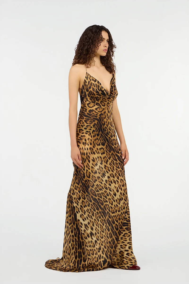 Long Silk Dress With Jaguar Skin Print