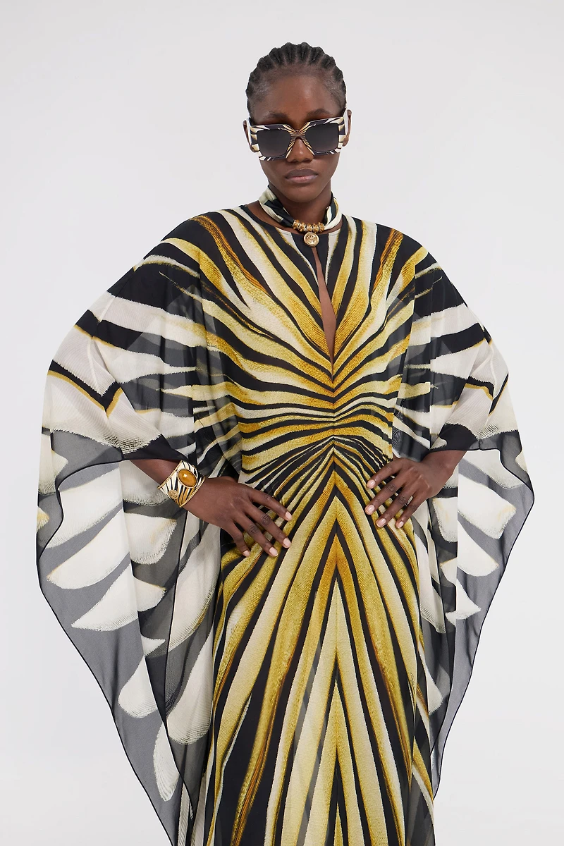 Ray Of Gold Print Silk Maxi Dress