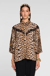 Lace-detailed leopard-print shirt