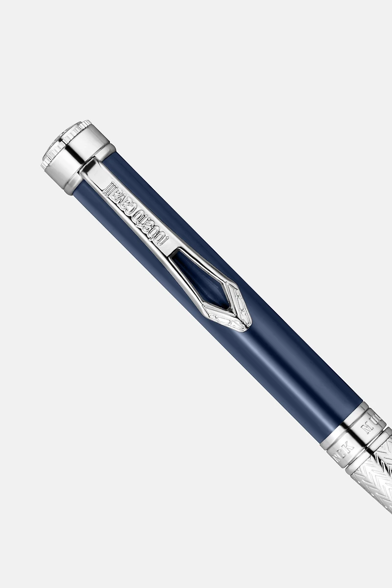 Roberto Cavalli Lacquer Ballpoint Pen, Silver Color & Dark Blue Lacquer