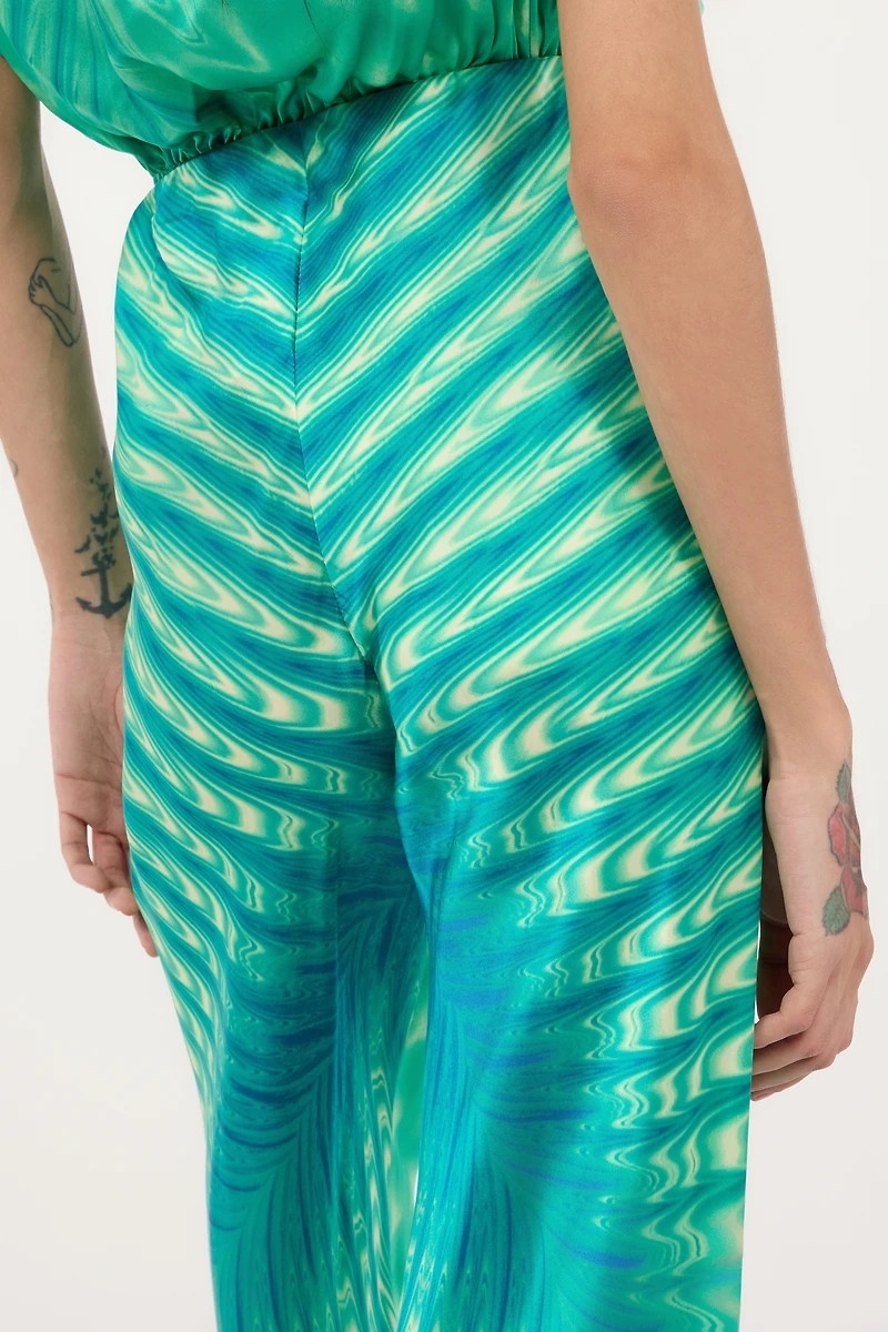 Optical Glass-Print Silk Pants