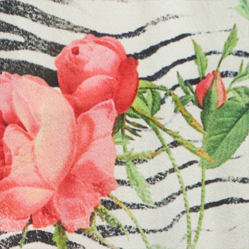 Pants With Mini Zebra And Rose Print