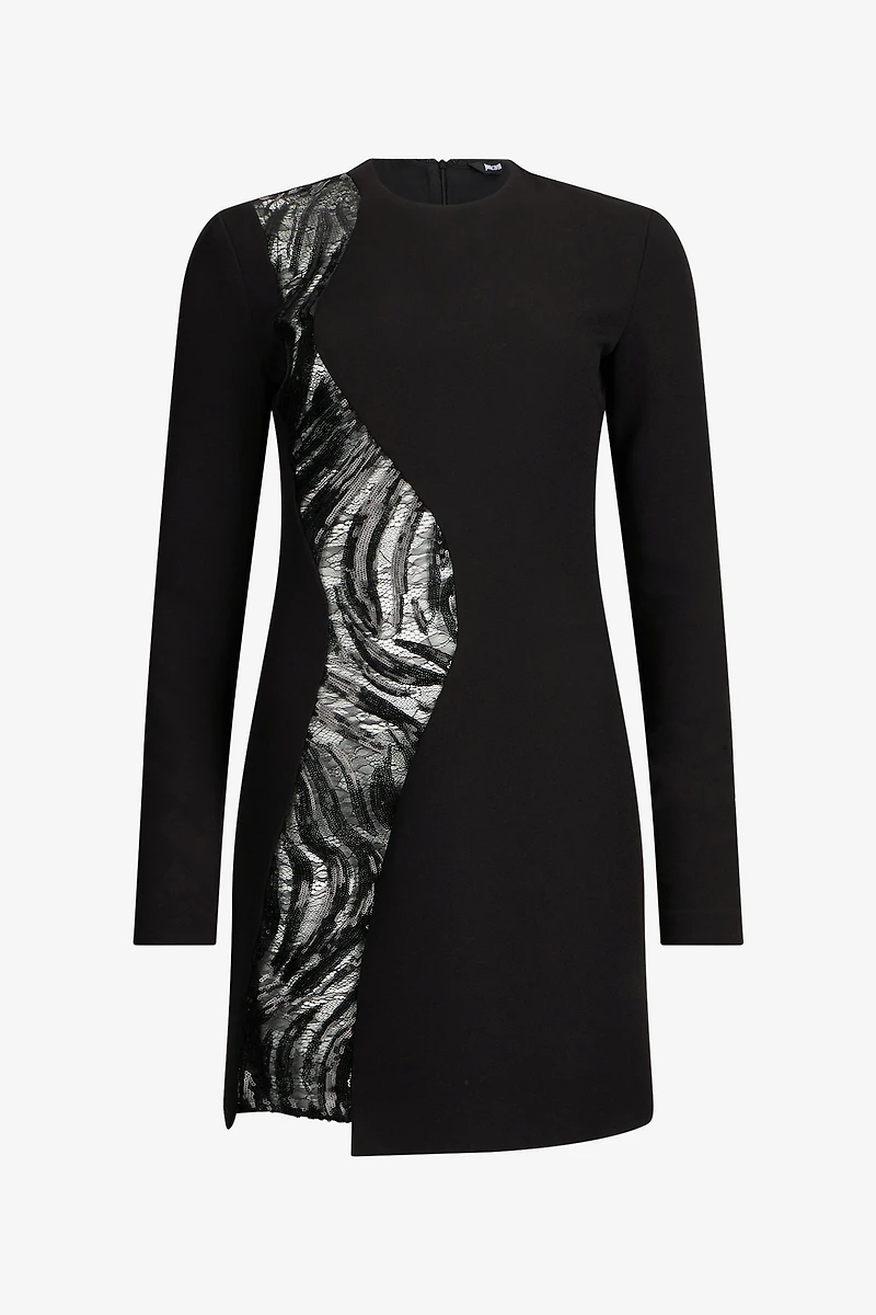 Black Mini Dress With Sequin Insert