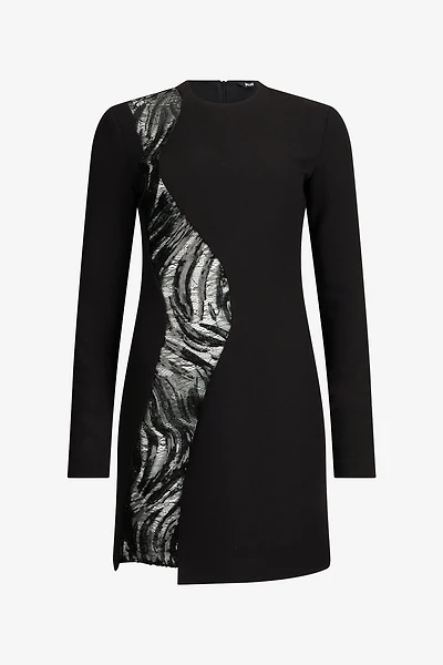 Black Mini Dress With Sequin Insert