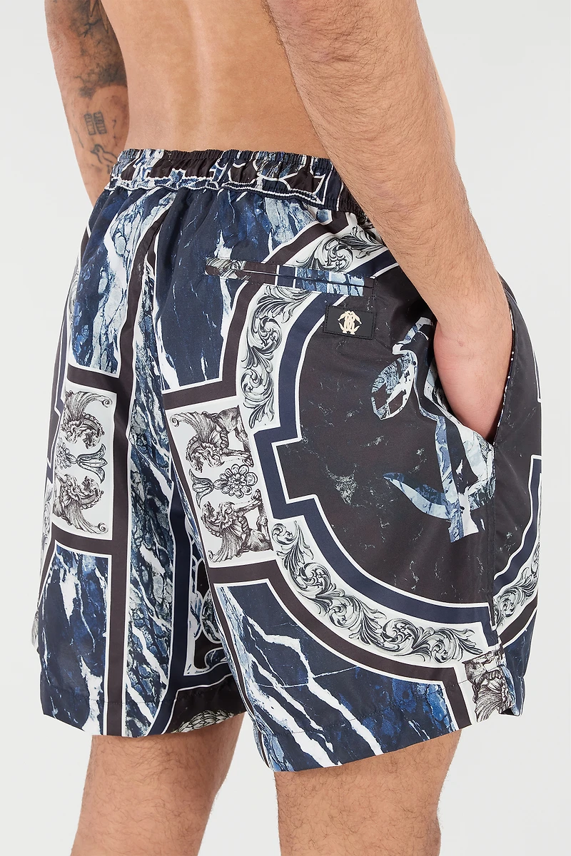 Swim Shorts With Fang And Marble Print