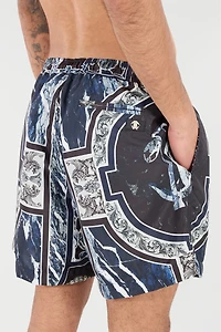 Swim Shorts With Fang And Marble Print
