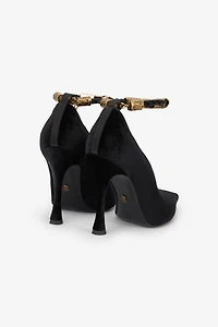 Roberto Cavalli Velvet Stiletto Heels With Jewel Anklet