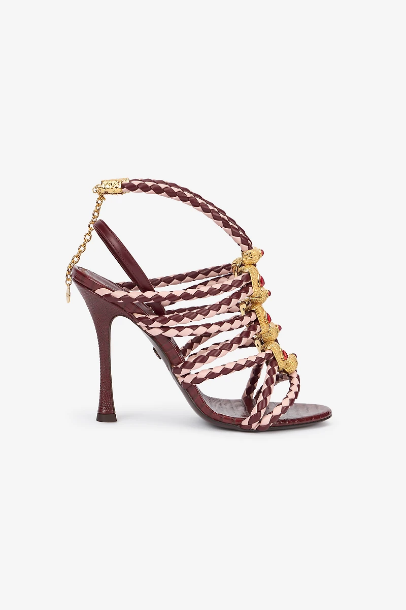 Red And White Sandals With Jewel Details