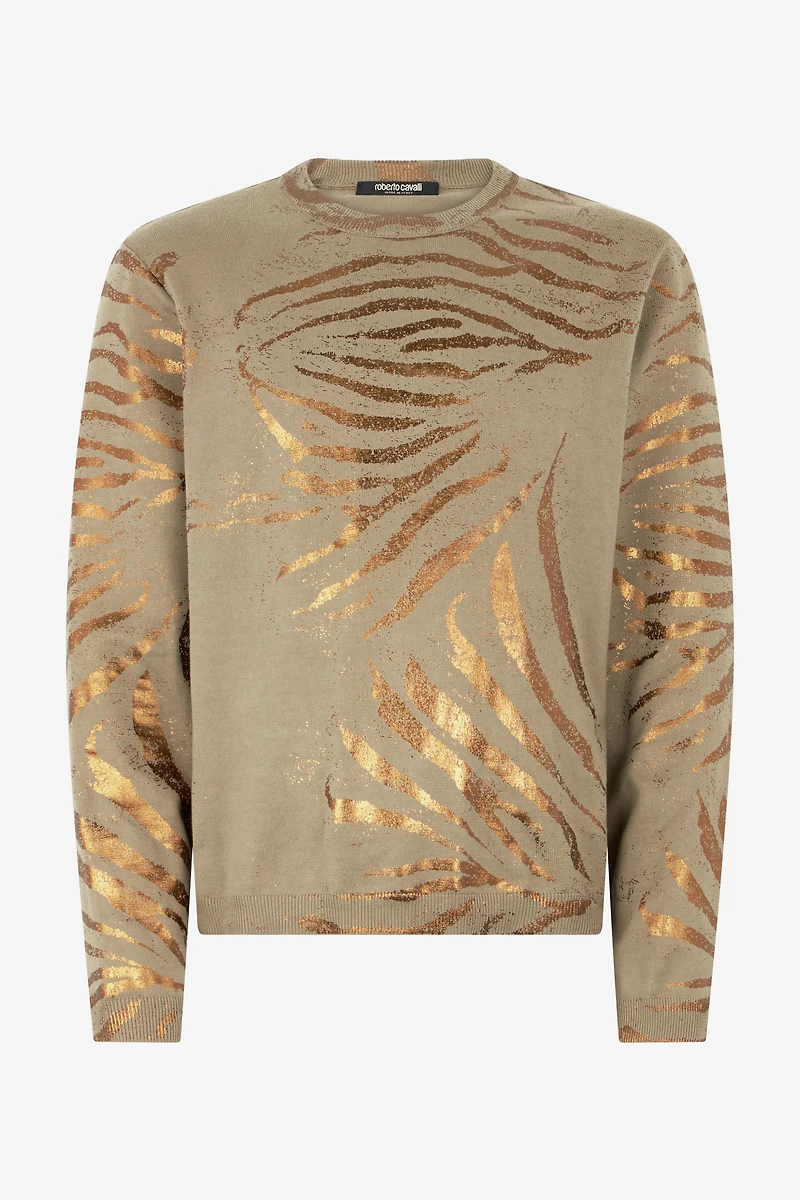 Sweater With Golden Tiger Skin Pattern