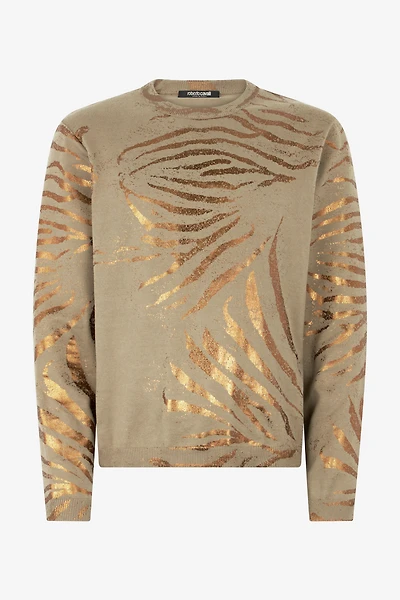 Sweater With Golden Tiger Skin Pattern