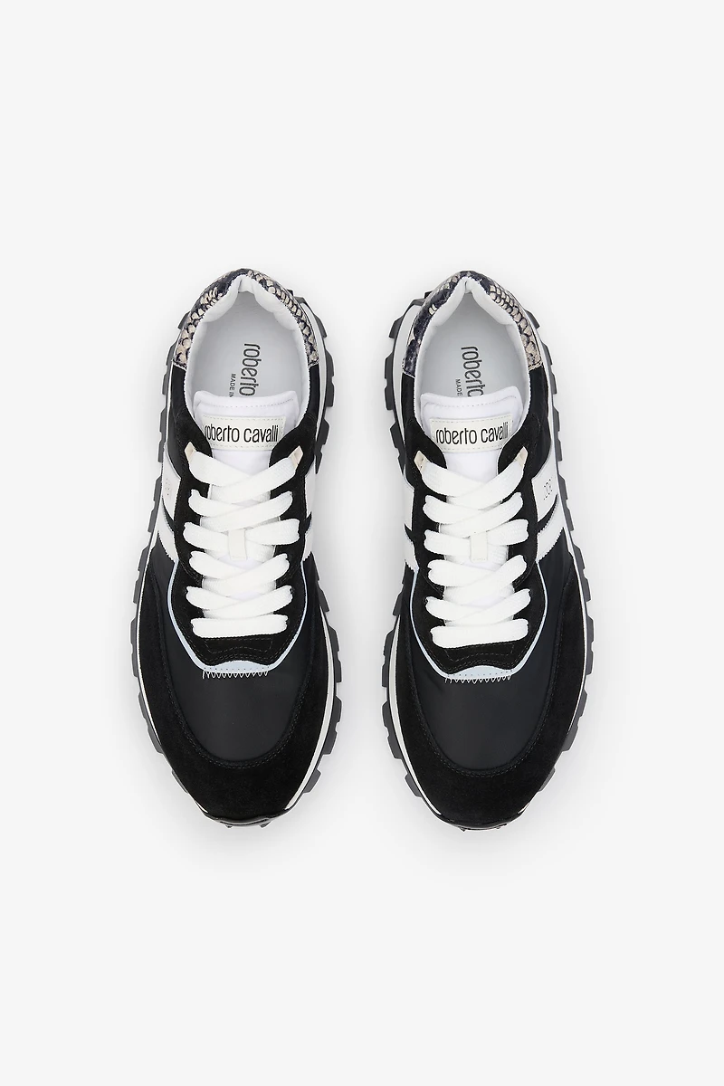 Black Running Shoes With Snake-Print Detail