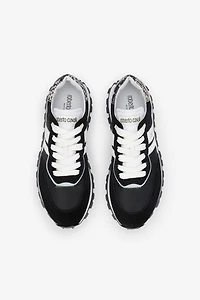 Black Running Shoes With Snake-Print Detail