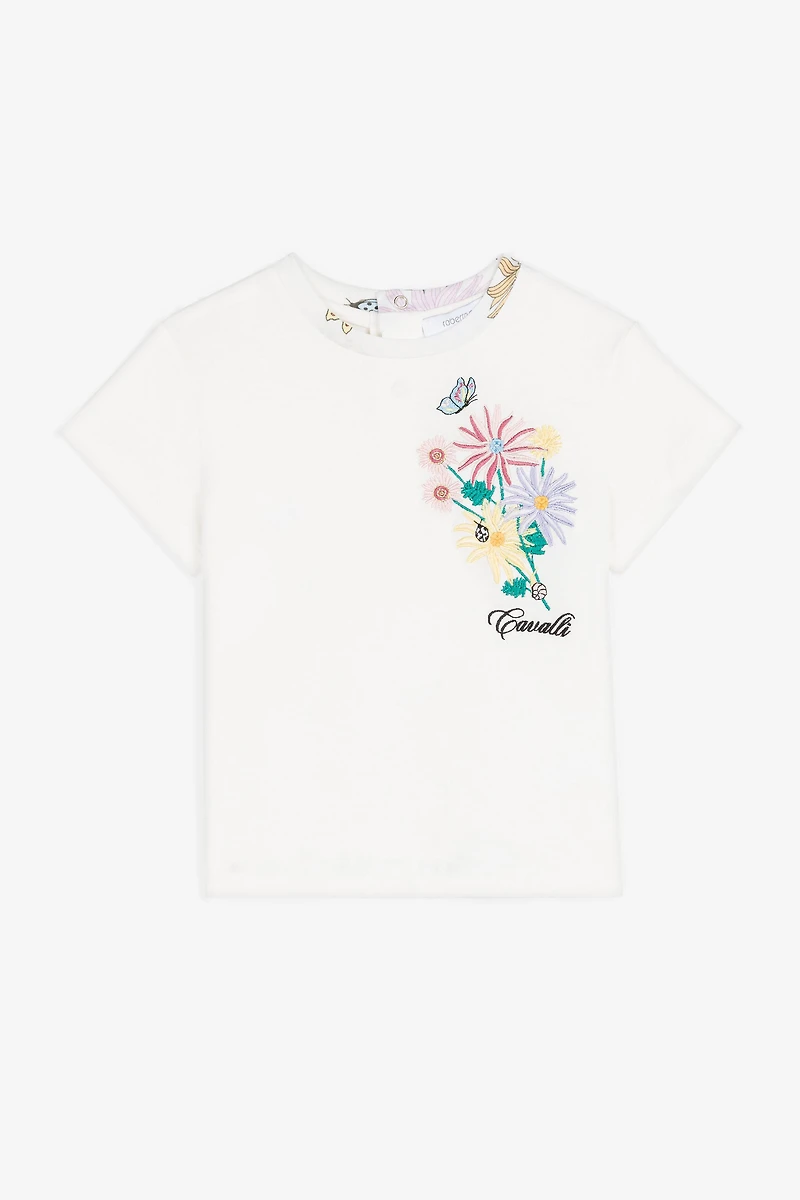 Floral-Embroidered Cotton T-Shirt