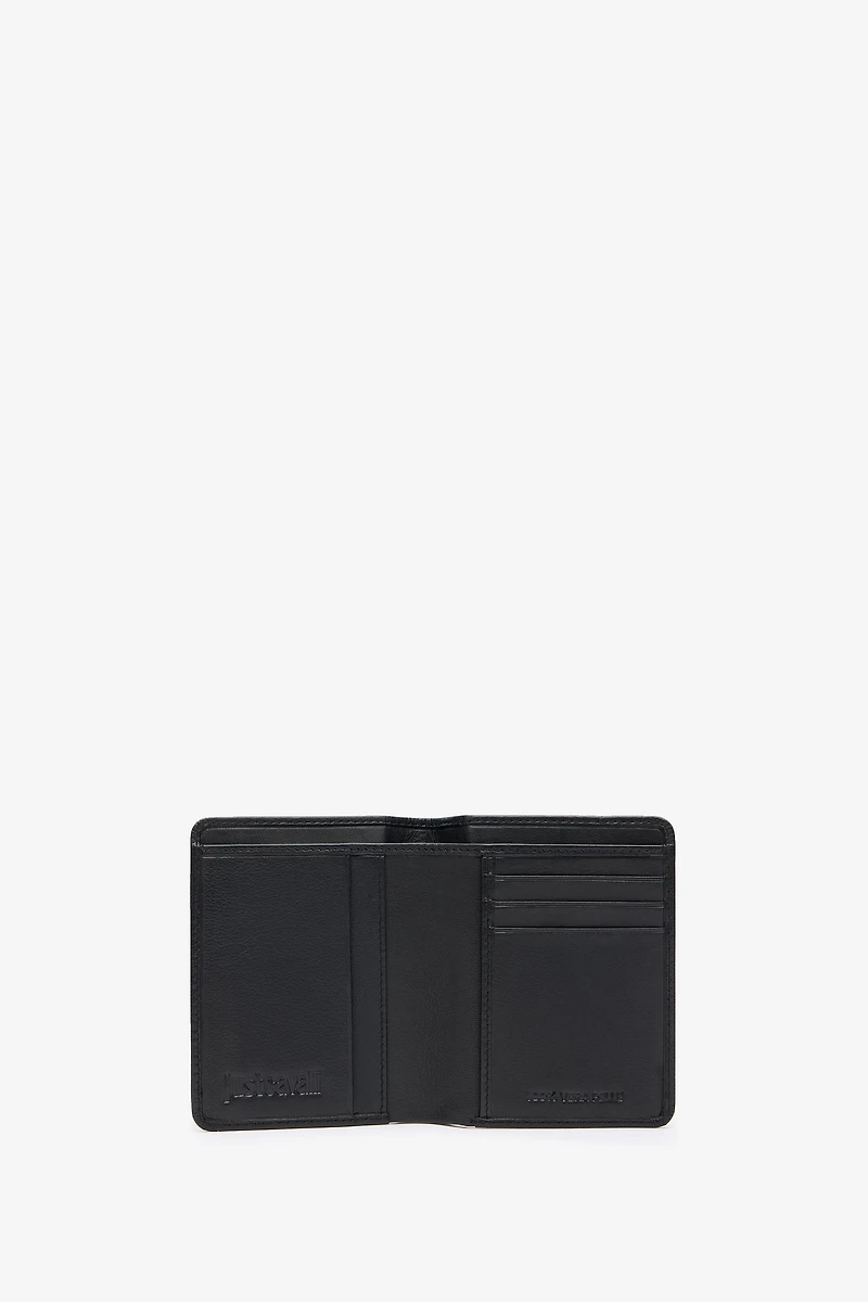 Black Leather Bifold Wallet With Embossed Logo