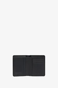 Black Leather Bifold Wallet With Embossed Logo