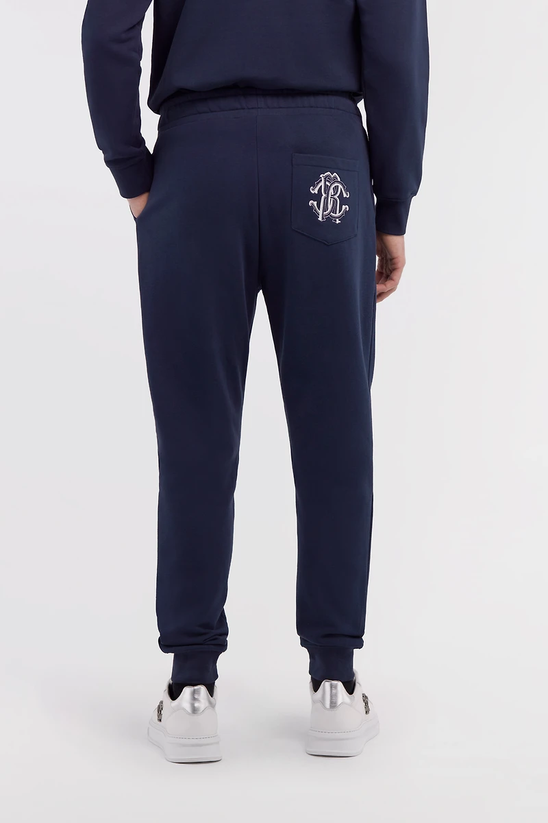 Navy Blue Trousers Joggers Monogram RC