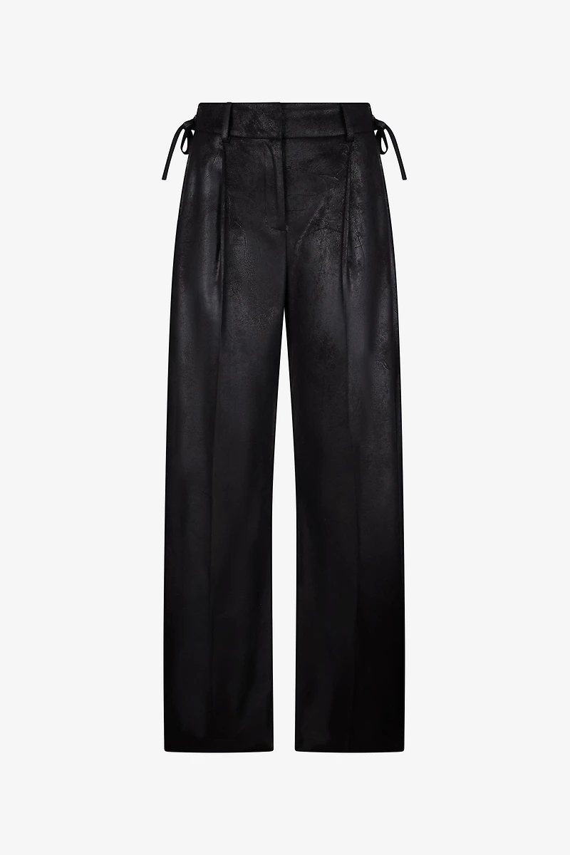 Black Wide-Leg Trousers With Tie Details