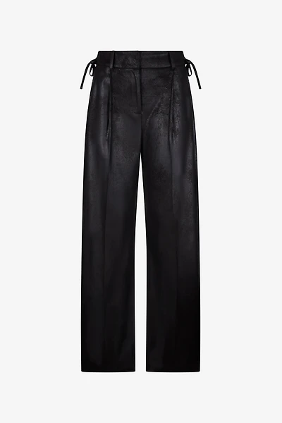 Black Wide-Leg Trousers With Tie Details